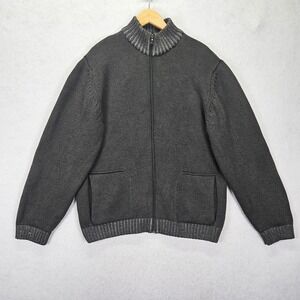 BRIARD Merino Wool Blend Full Zip Ribbed Sweater Men Sz XL Dark Gray Made Italy